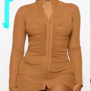 New Skims Long Sleeve Rouched Mesh Mini Dress cover up swim dress XS